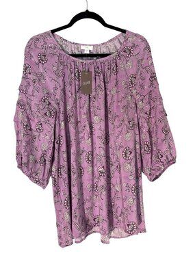 NWT J. Jill Lavender Floral Paisley Blouse Rayon Flowy 3/4 Sleeves Lightweight S